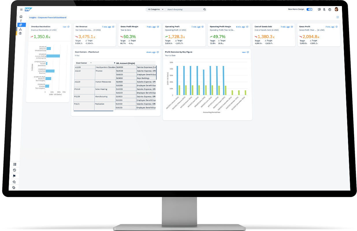 Képernyőkép az SAP Business ByDesignról asztali monitoron